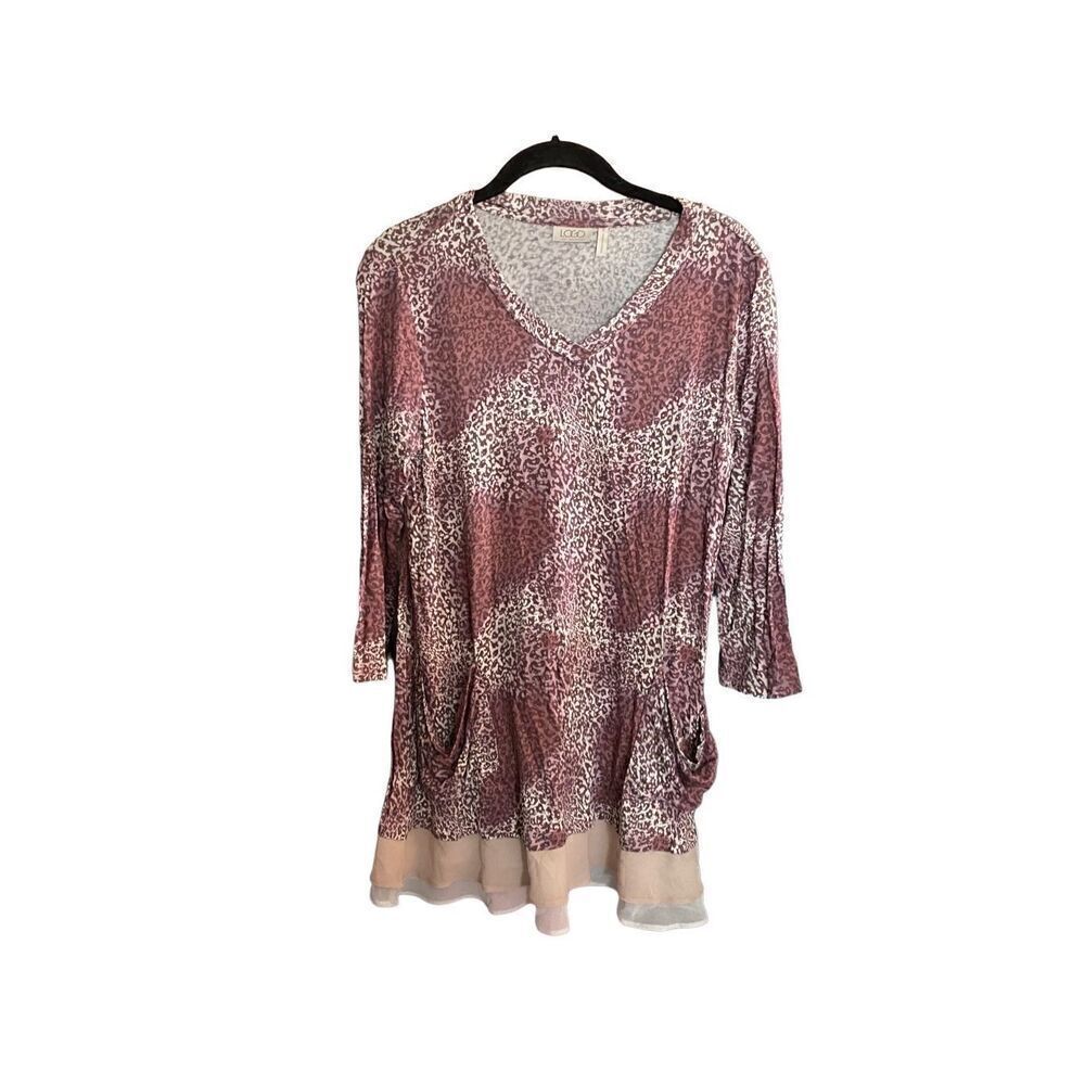 Logo by Lori Goldstein slub knit top with chiffon, trim, hem size small